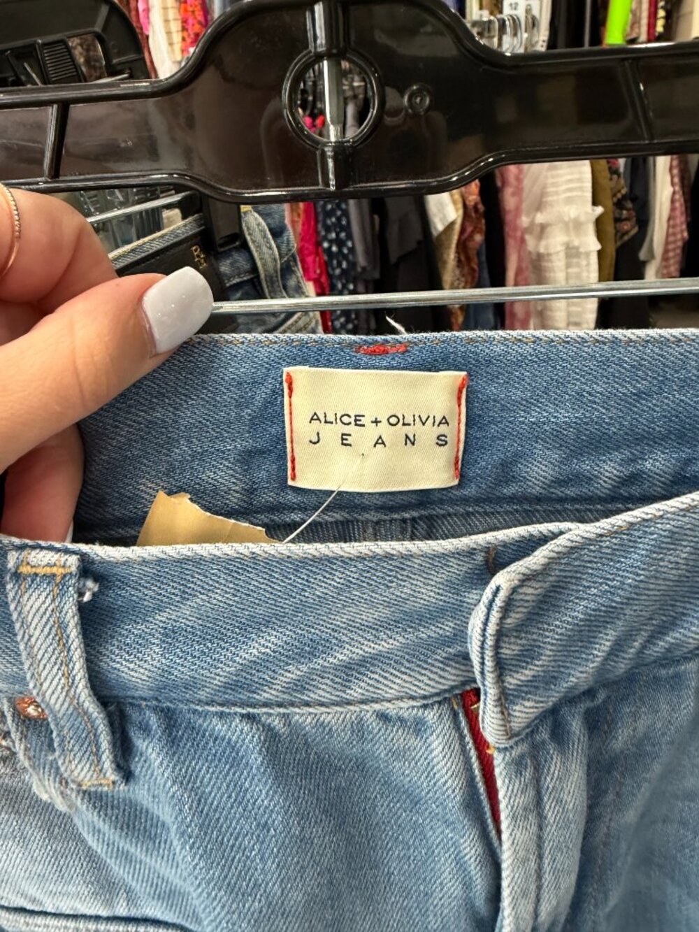 $395 Alice + Olivia Brea Blue Cay Cargo Denim High Rise Jeans size 25/28.5" - Picture 8 of 9